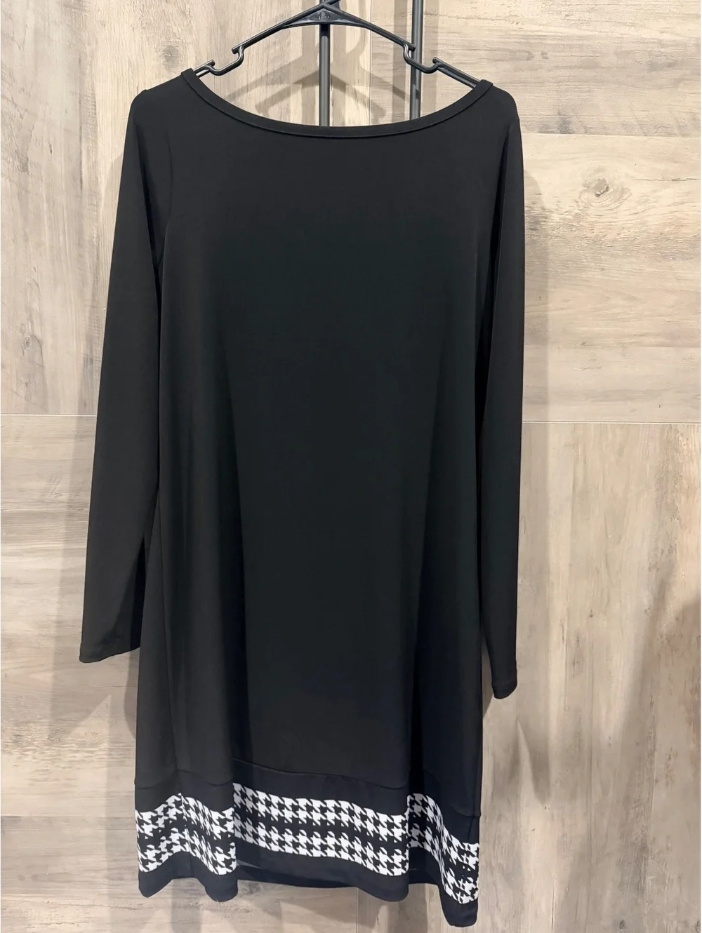 Michael Kors Women's Black Long Sleeve Dress with Houndstooth Hem, Size M
